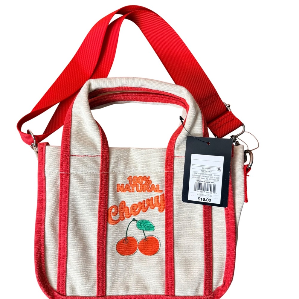 Art‎ Class Mini Canvas Tote Bag Red White Cherry Graphic Crossbody Handbag NEW